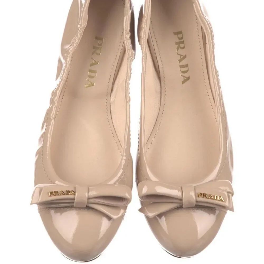 Prada Leather Ballet Tan Cream Flats Shoes Cirpia Size 7,5